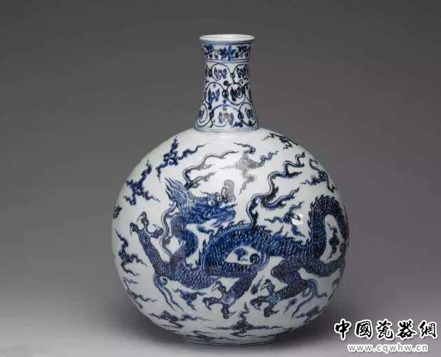 明永乐 青花云龙扁壶