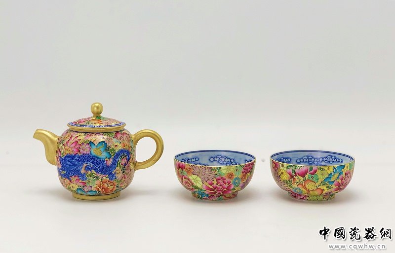 万花珐琅青花龙凤