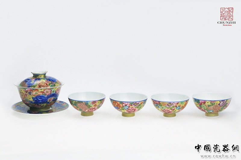 青花珐琅描金龙凤组合